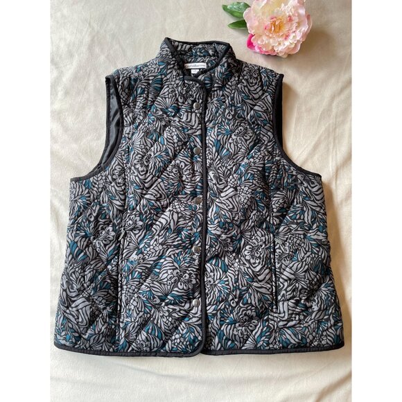 Croft & Barrow Womens Quilted Vest L Blue & Gray Floral Pattern - Picture 1 of 8